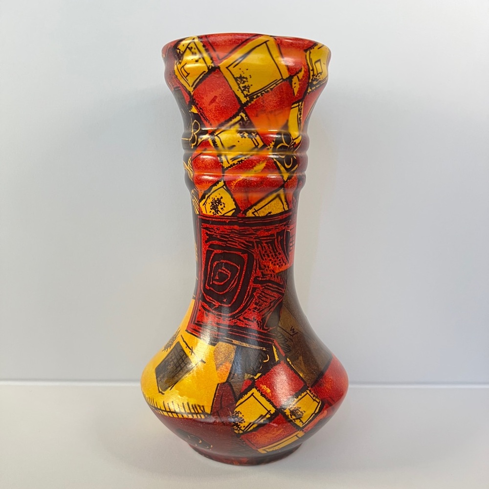 Vintage Abstract Pattern Ceramic Vase Made in Greece